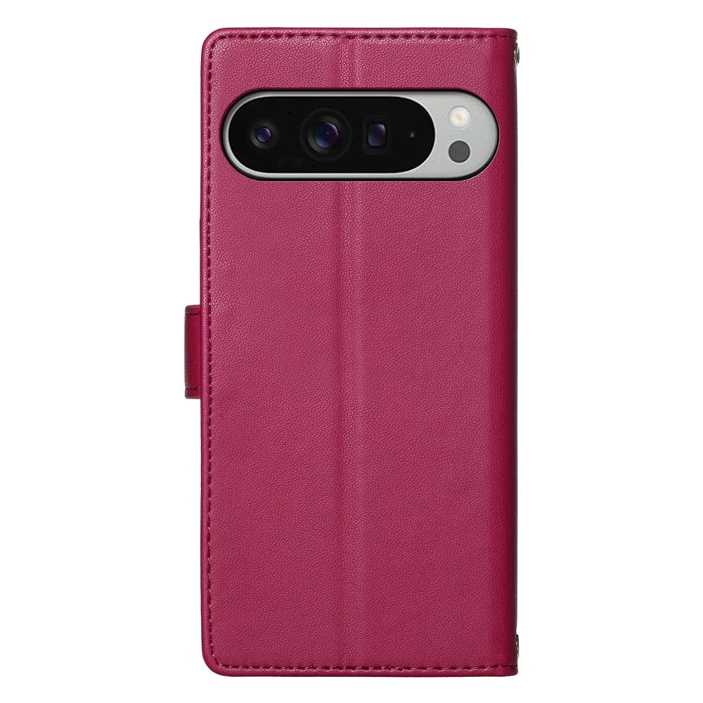 For Google Pixel 11 Pro XL Case Adorable Cat Pattern PU Leather Wallet Phone Cover with Wrist Strap - Rose - 7