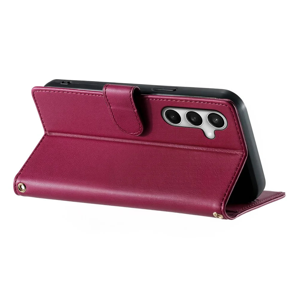 For Samsung Galaxy S26 FE Case Adorable Cat Pattern PU Leather Wallet Phone Cover with Wrist Strap - Rose - 4