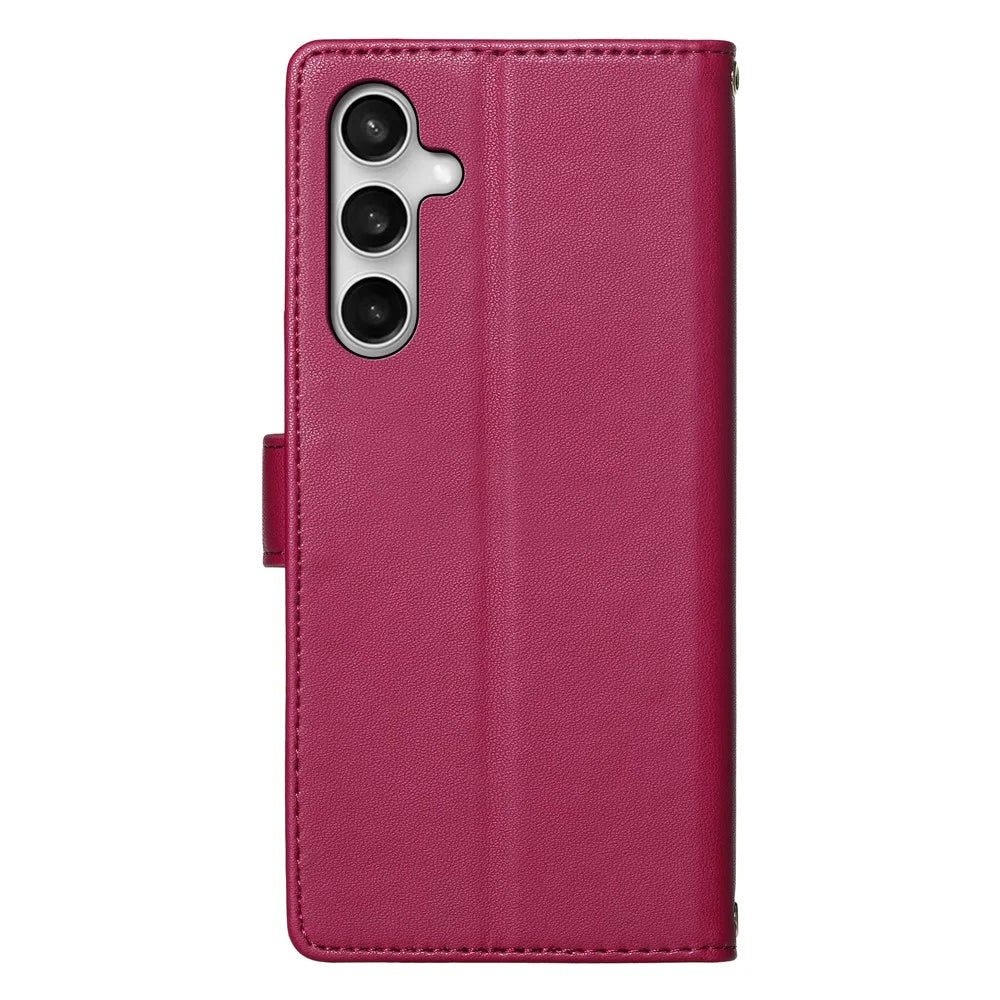 For Samsung Galaxy S26 FE Case Adorable Cat Pattern PU Leather Wallet Phone Cover with Wrist Strap - Rose - 7