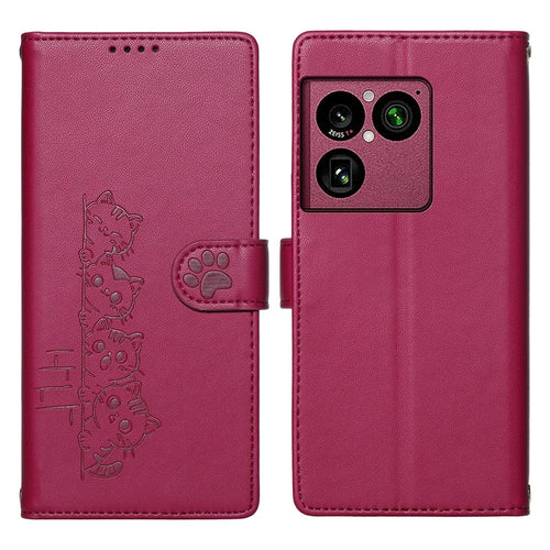 For Sony Xperia 1 VIII Case Adorable Cat Pattern PU Leather Wallet Phone Cover with Wrist Strap - Rose - 1