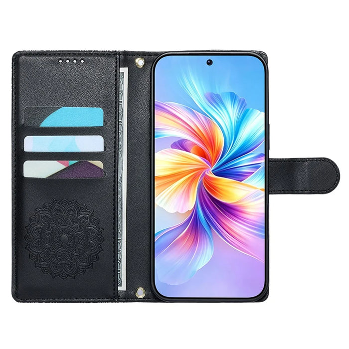 For Google Pixel 11 / Pixel 11 Pro Case Embossed Totem Leather Flip Wallet Phone Cover with Wrist Strap - Black - 2