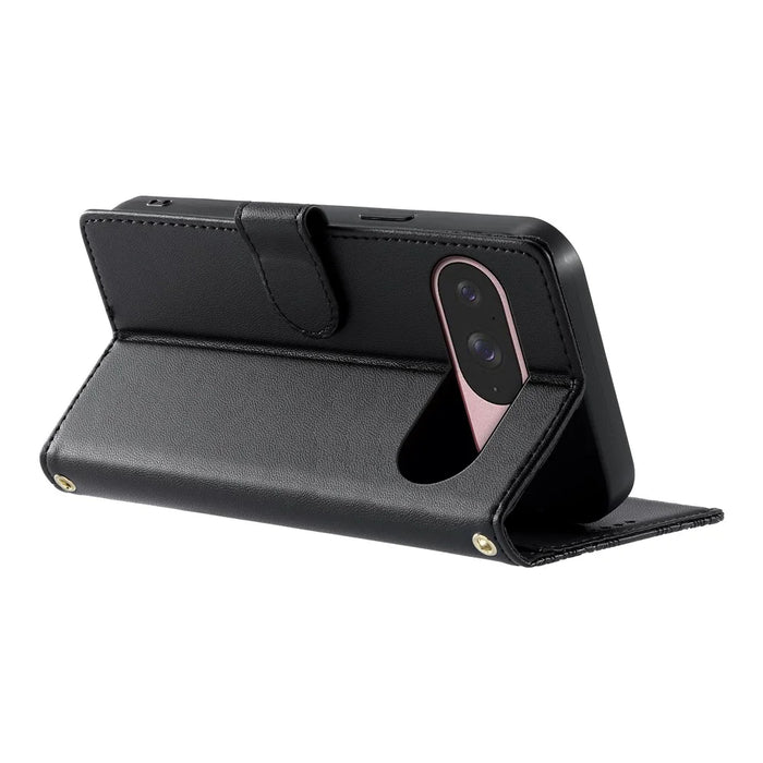 For Google Pixel 11 / Pixel 11 Pro Case Embossed Totem Leather Flip Wallet Phone Cover with Wrist Strap - Black - 3