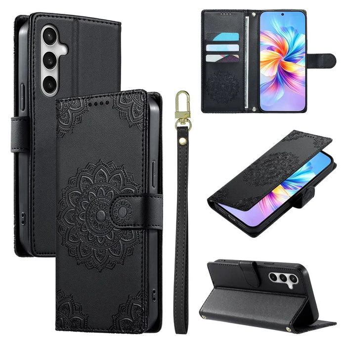 For Samsung Galaxy S26 FE Case Embossed Totem Leather Flip Wallet Phone Cover with Wrist Strap - Black - 4