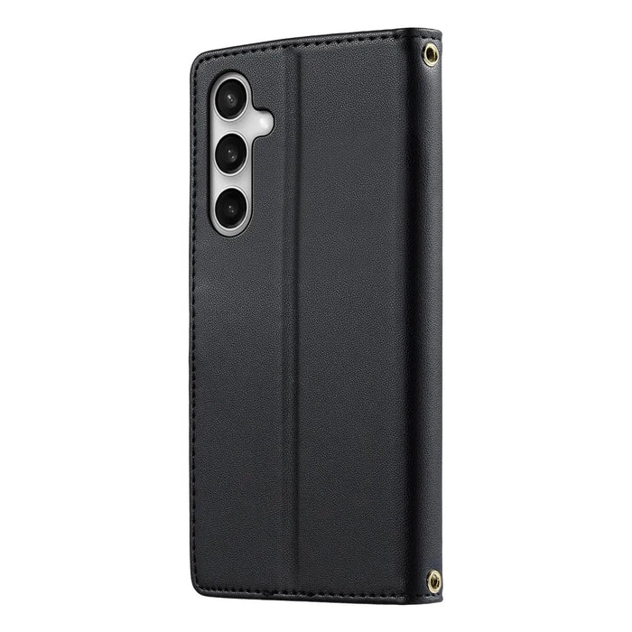 For Samsung Galaxy S26 FE Case Embossed Totem Leather Flip Wallet Phone Cover with Wrist Strap - Black - 6