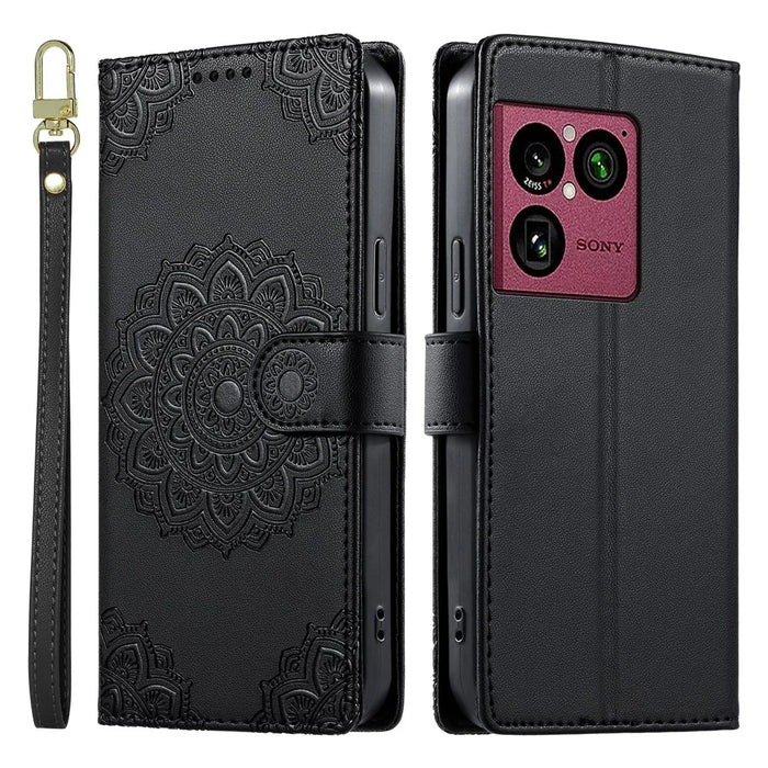 For Sony Xperia 1 VIII Case Embossed Totem Leather Flip Wallet Phone Cover with Wrist Strap - Black - 1