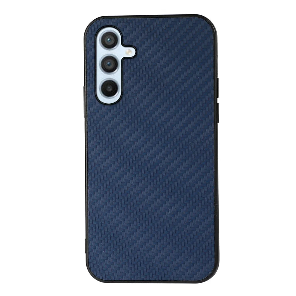 For Samsung Galaxy A54 5G Carbon Fiber Texture Protective Cover PU Leather Coated TPU Phone Back Case - Blue - 1