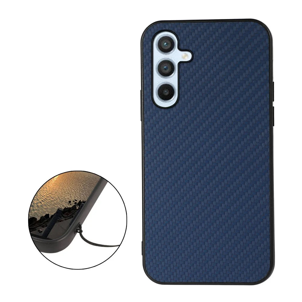 For Samsung Galaxy A54 5G Carbon Fiber Texture Protective Cover PU Leather Coated TPU Phone Back Case - Blue - 2