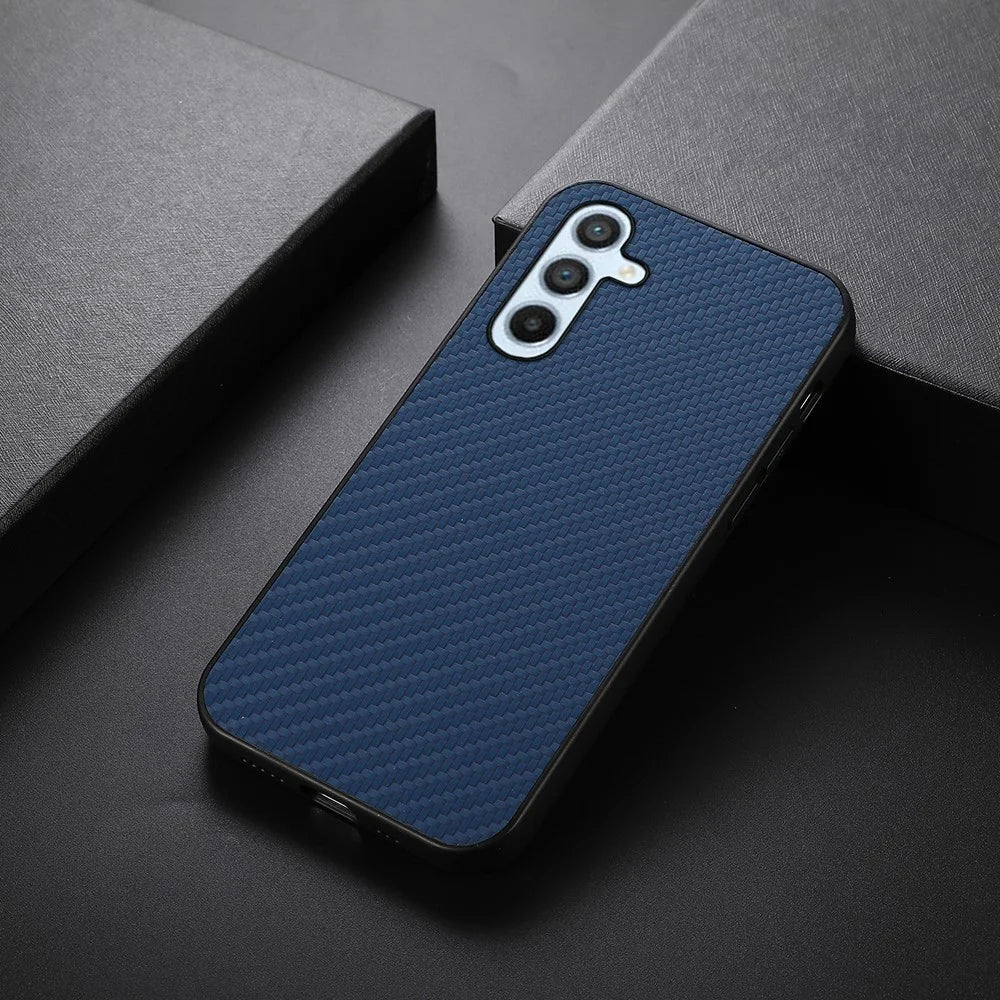 For Samsung Galaxy A54 5G Carbon Fiber Texture Protective Cover PU Leather Coated TPU Phone Back Case - Blue - 3