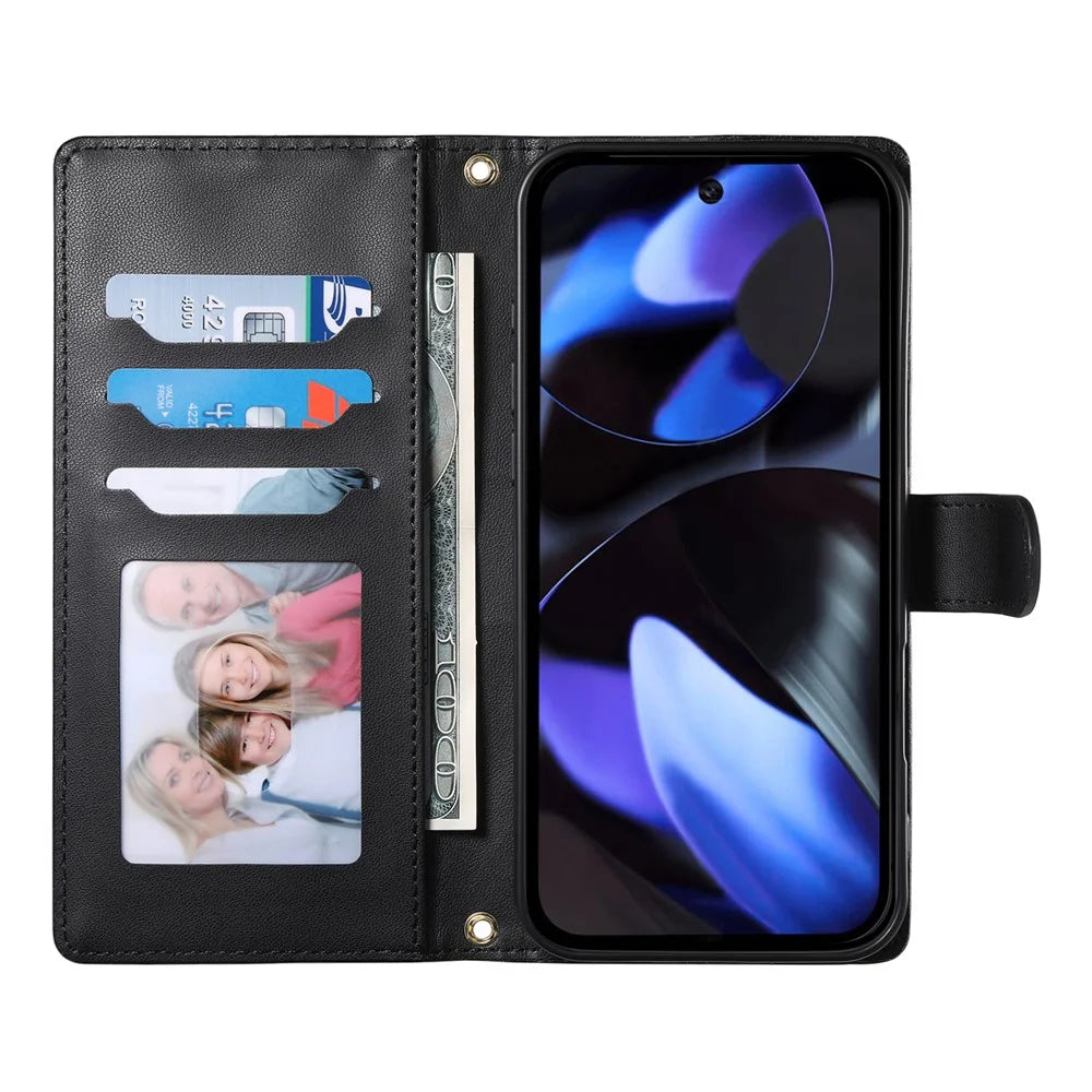 For Google Pixel 11  /  11 Pro Wallet Case Rhombus Stitching Stand Leather Phone Cover with Long   /   Short Strap - Black - 4