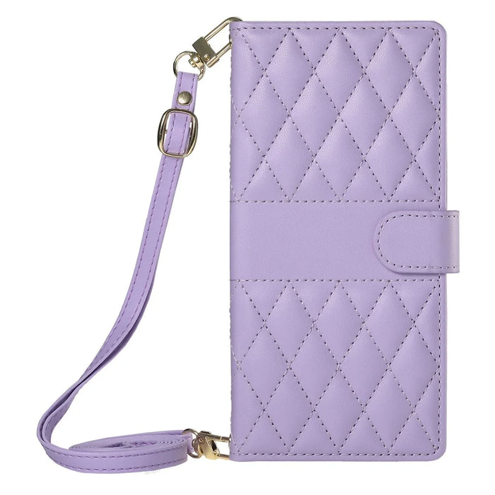 For Google Pixel 11 Pro XL Wallet Case Rhombus Stitching Stand Leather Phone Cover with Long   /   Short Strap - Purple - 6