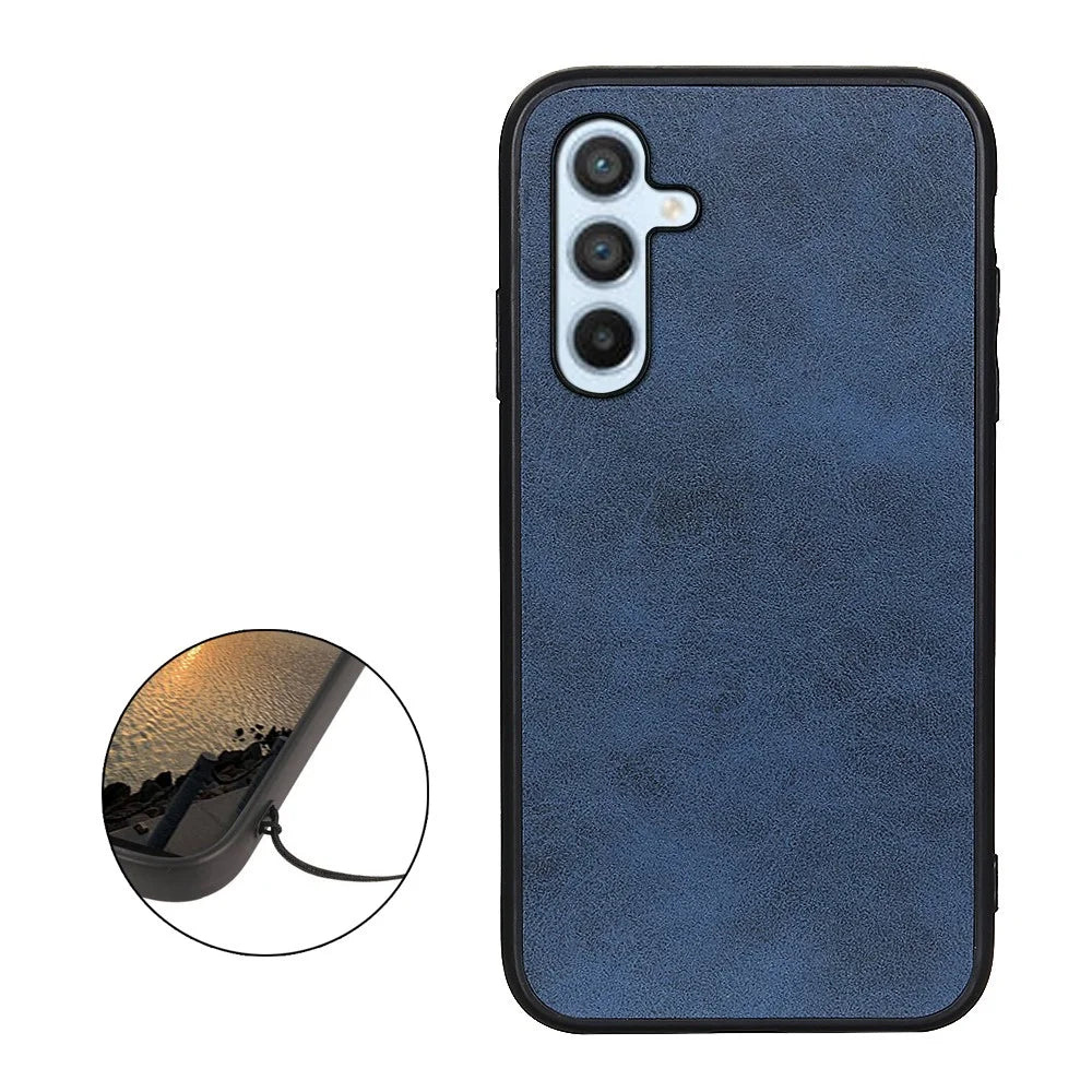 For Samsung Galaxy A54 5G Cell Phone Case Hard PC+TPU+PU Leather Cowhide Texture Dustproof Anti-Scratch Phone Cover - Blue - 2