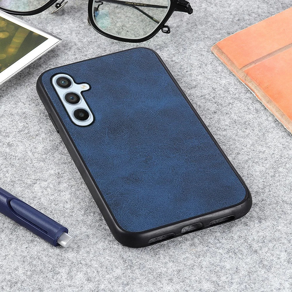 For Samsung Galaxy A54 5G Cell Phone Case Hard PC+TPU+PU Leather Cowhide Texture Dustproof Anti-Scratch Phone Cover - Blue - 3