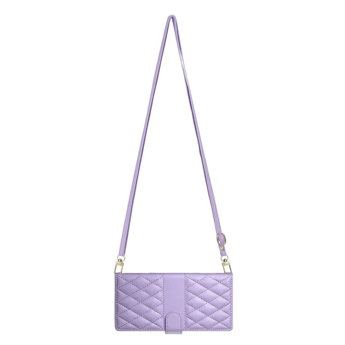 For Samsung Galaxy S26 FE Wallet Case Rhombus Stitching Stand Leather Phone Cover with Long   /   Short Strap - Purple - 7