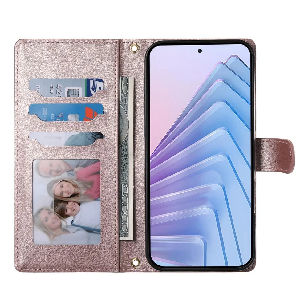 For Sony Xperia 1 VIII Wallet Case Rhombus Stitching Stand Leather Phone Cover with Long   /   Short Strap - Rose Gold - 4