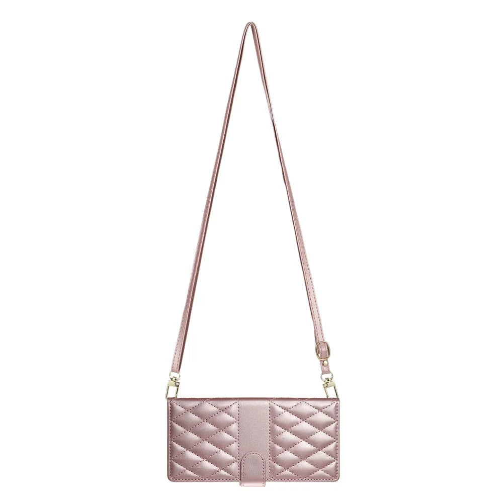 For Sony Xperia 1 VIII Wallet Case Rhombus Stitching Stand Leather Phone Cover with Long   /   Short Strap - Rose Gold - 7