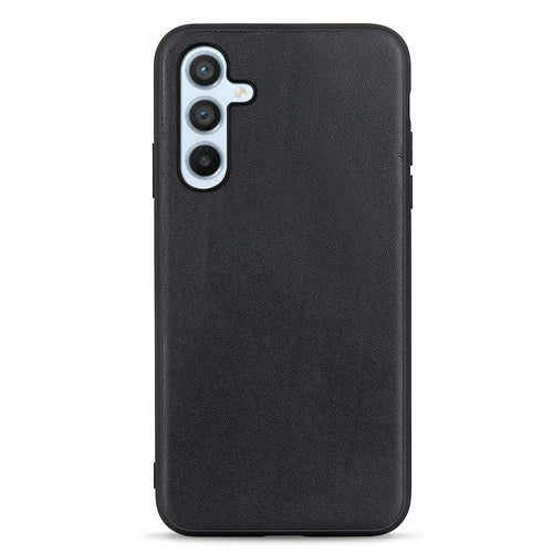 For Samsung Galaxy A54 5G Textured Genuine Leather Coated TPU Case Drop Protection Protective Phone Cover - Black - 1