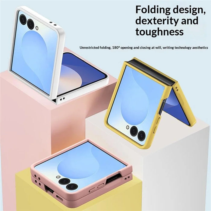 For Samsung Galaxy Z Flip8 Phone Case Hinge Design PC Cover with Tempered Glass Rear Screen Protector - Light Green - 2