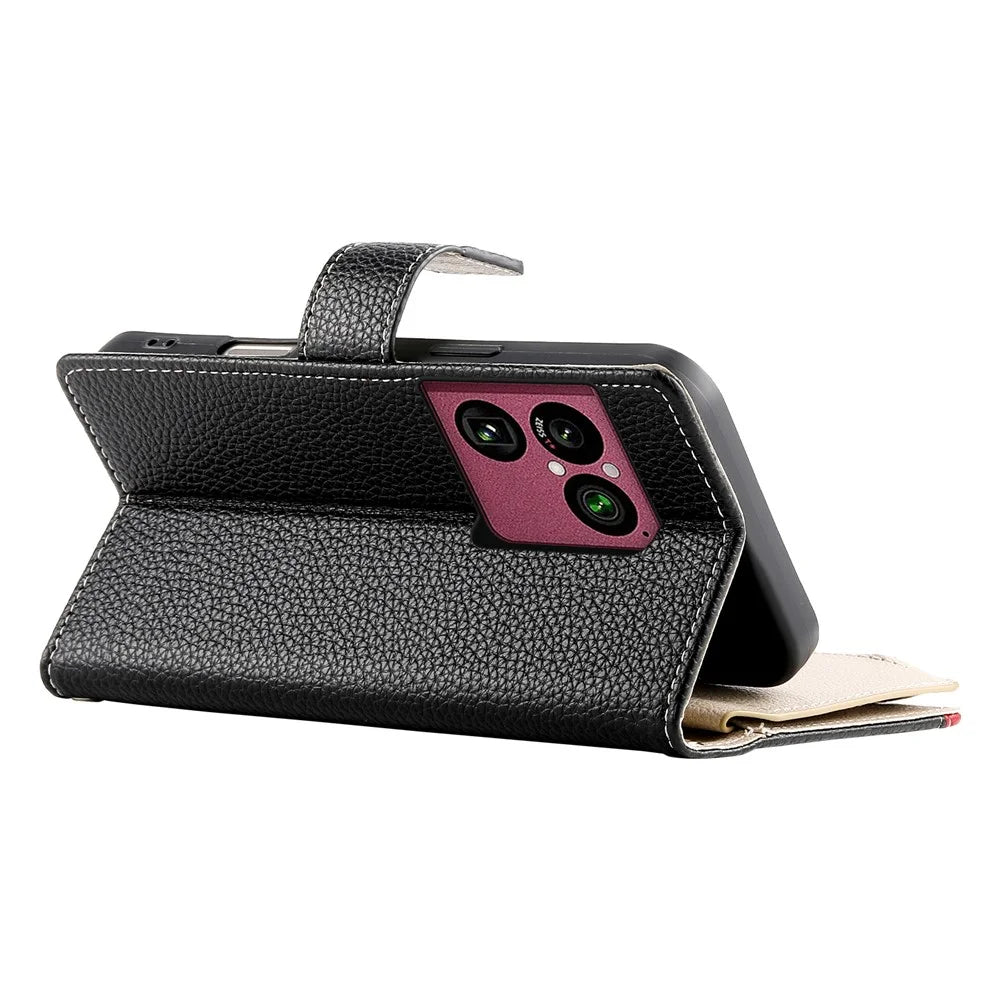For Sony Xperia 1 VIII Leather Case Zipper Wallet Color Splicing Flip Phone Cover with Straps - Black - 4