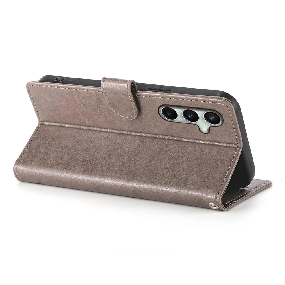 For Samsung Galaxy S26 FE Wallet Case Butterfly Floral Imprint PU Leather Phone Cover with Wrist Strap - Grey - 4