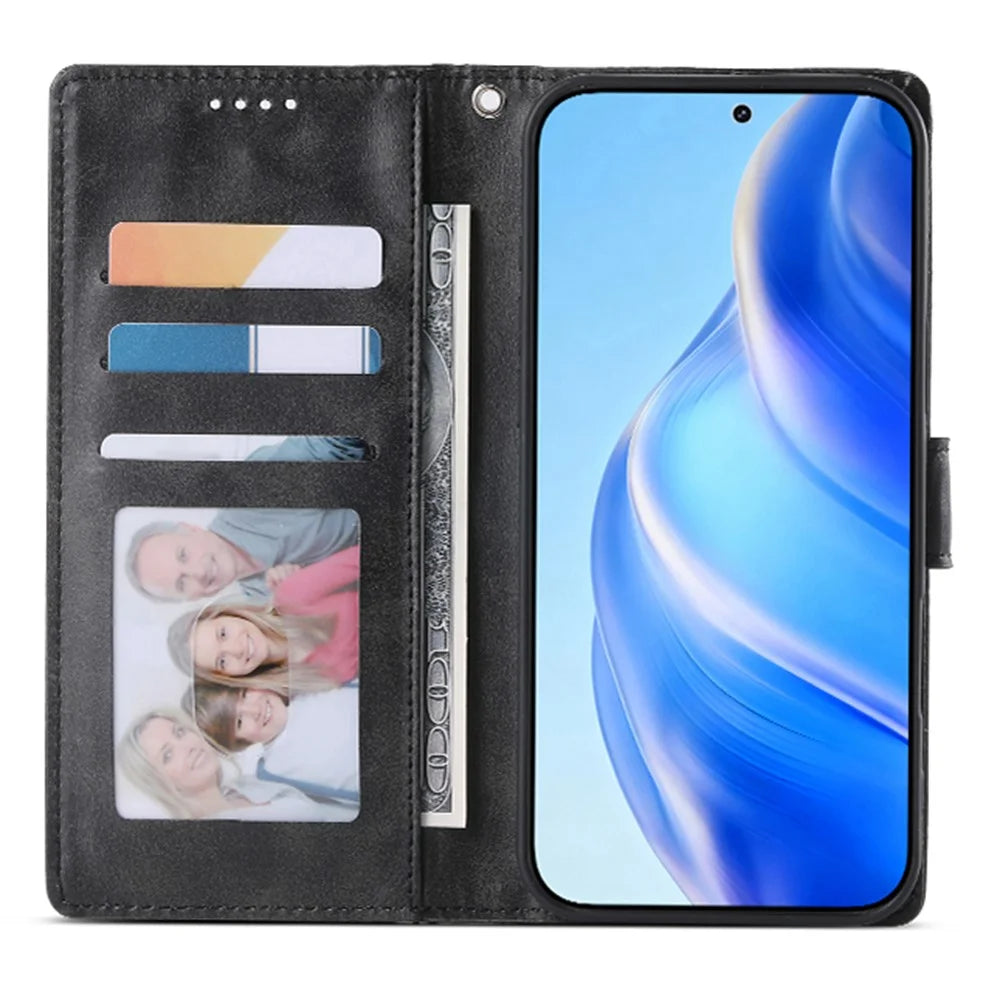 For Samsung Galaxy S26 FE Case Stand Wallet Calf Texture PU Leather Flip Phone Cover with Wrist Strap - Black - 2