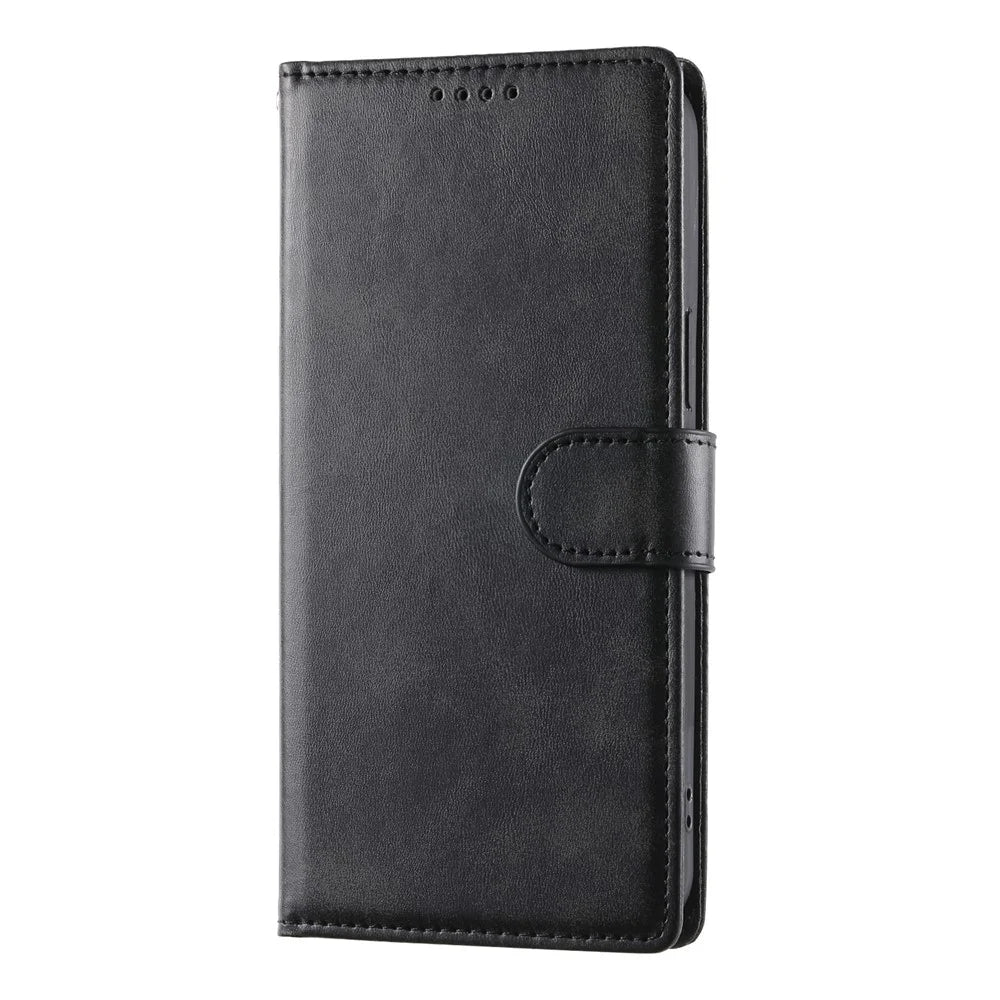 For Samsung Galaxy S26 FE Case Stand Wallet Calf Texture PU Leather Flip Phone Cover with Wrist Strap - Black - 5