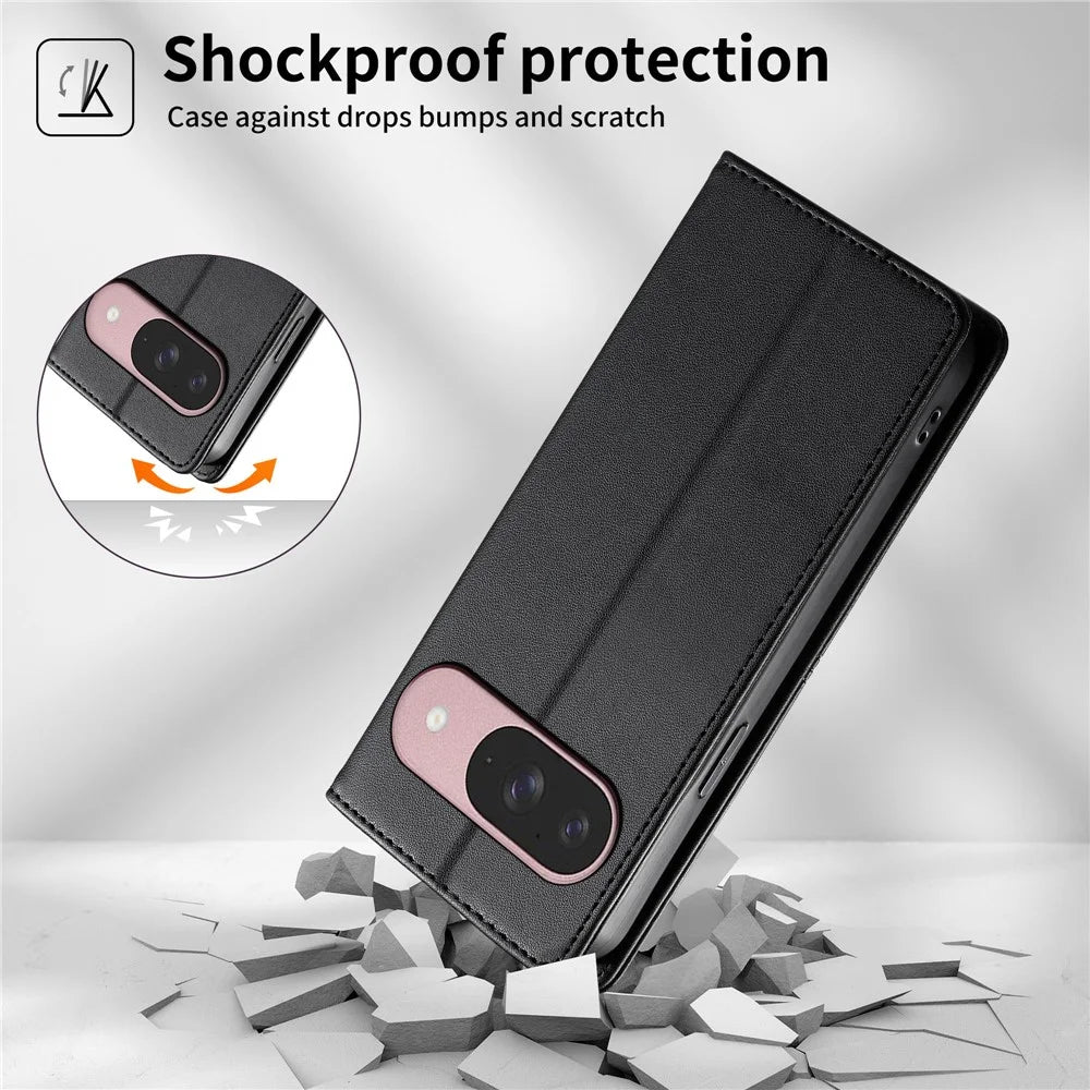 For Google Pixel 11 / Pixel 11 Pro Wallet Stand Case Line Splicing TPU PU Leather Phone Cover - Black - 5