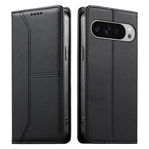 For Google Pixel 11 Pro XL Wallet Stand Case Line Splicing TPU PU Leather Phone Cover - Black - 1
