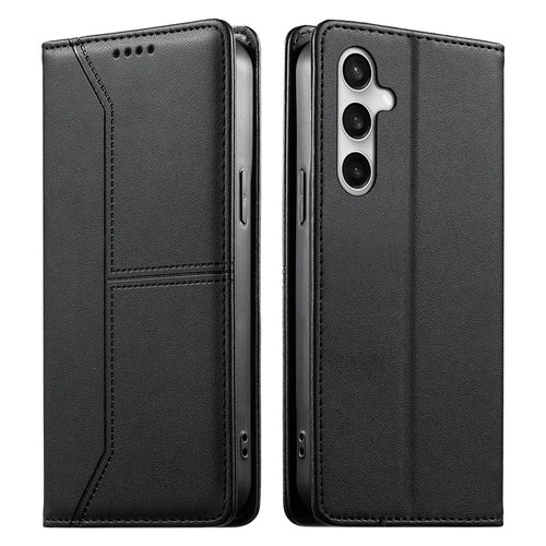 For Samsung Galaxy S26 FE Wallet Stand Case Line Splicing TPU PU Leather Phone Cover - Black - 1
