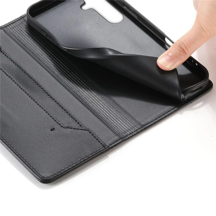 For Samsung Galaxy S26 FE Wallet Stand Case Line Splicing TPU PU Leather Phone Cover - Black - 4