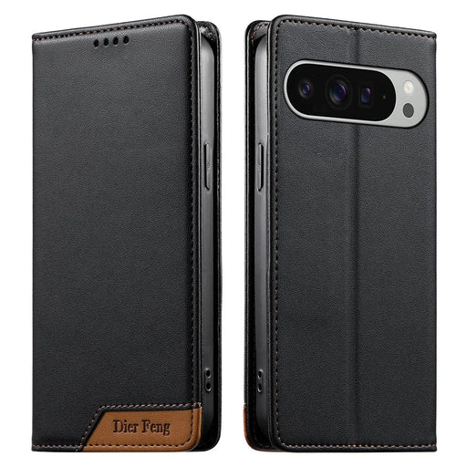 DIERFENG DF-018 for Google Pixel 11 Pro XL Case RFID Blocking Wallet Leather Phone Cover with Color Splicing Logo Corner - Black - 1