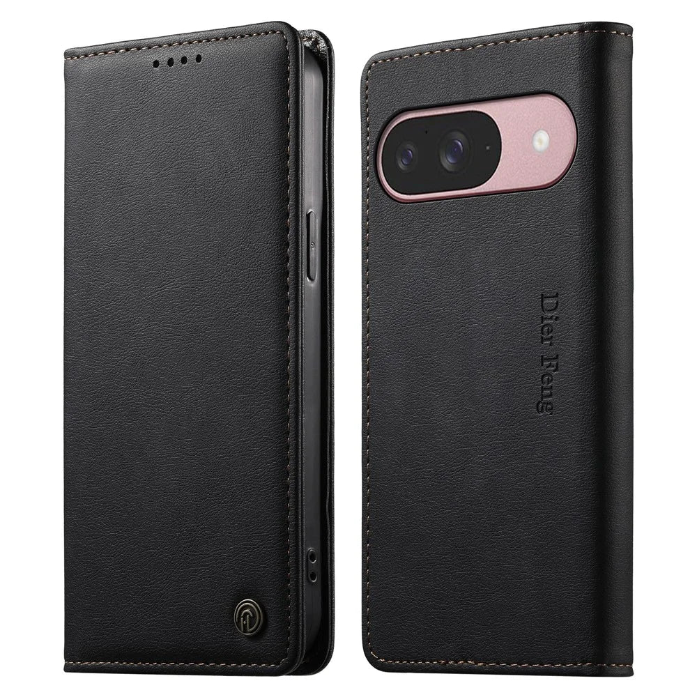 DIERFENG DF-019 for Google Pixel 11  /  11 Pro Leather Wallet Case Magnetic Flip Cover with Card Slots RFID Blocking - Black - 1