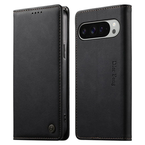DIERFENG DF-019 for Google Pixel 11 Pro XL Leather Wallet Case Magnetic Flip Cover with Card Slots RFID Blocking - Black - 1