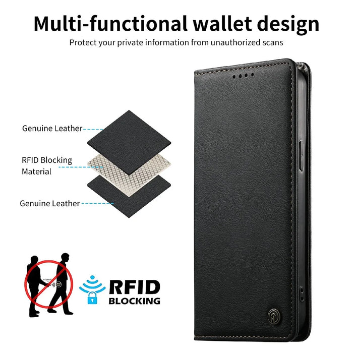 DIERFENG DF-019 for Google Pixel 11 Pro XL Leather Wallet Case Magnetic Flip Cover with Card Slots RFID Blocking - Black - 7