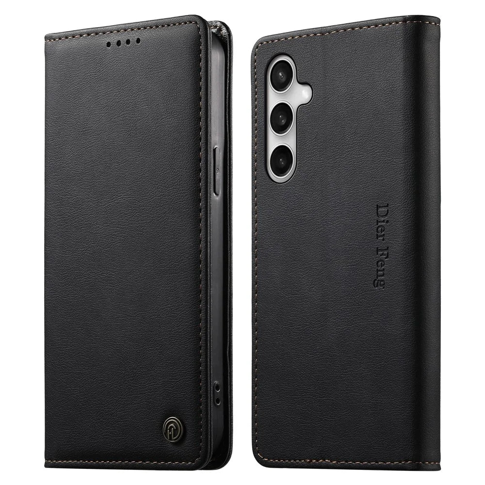 DIERFENG DF-019 for Samsung Galaxy S26 FE Leather Wallet Case Magnetic Flip Cover with Card Slots RFID Blocking - Black - 1