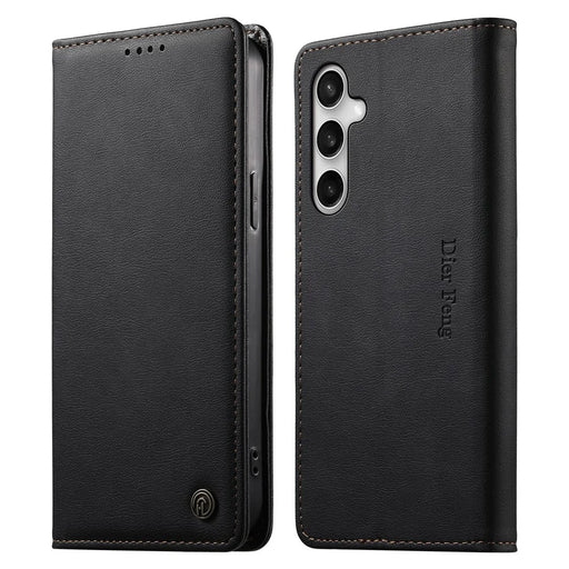 DIERFENG DF-019 for Samsung Galaxy S26 FE Leather Wallet Case Magnetic Flip Cover with Card Slots RFID Blocking - Black - 1