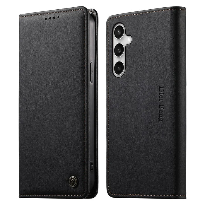DIERFENG DF-019 for Samsung Galaxy S26 FE Leather Wallet Case Magnetic Flip Cover with Card Slots RFID Blocking - Black - 1