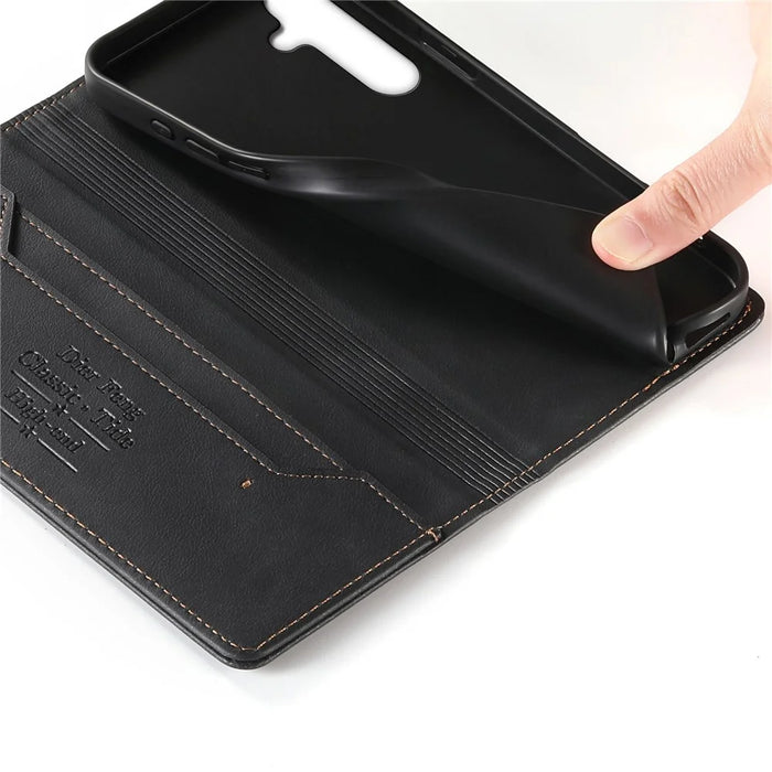 DIERFENG DF-019 for Samsung Galaxy S26 FE Leather Wallet Case Magnetic Flip Cover with Card Slots RFID Blocking - Black - 5