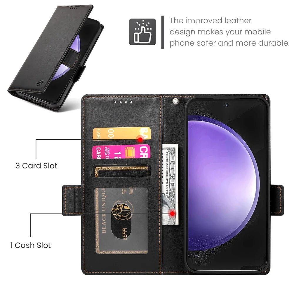 For Samsung Galaxy S26 FE Stand Case PU Leather Wallet Phone Cover - Black - 6