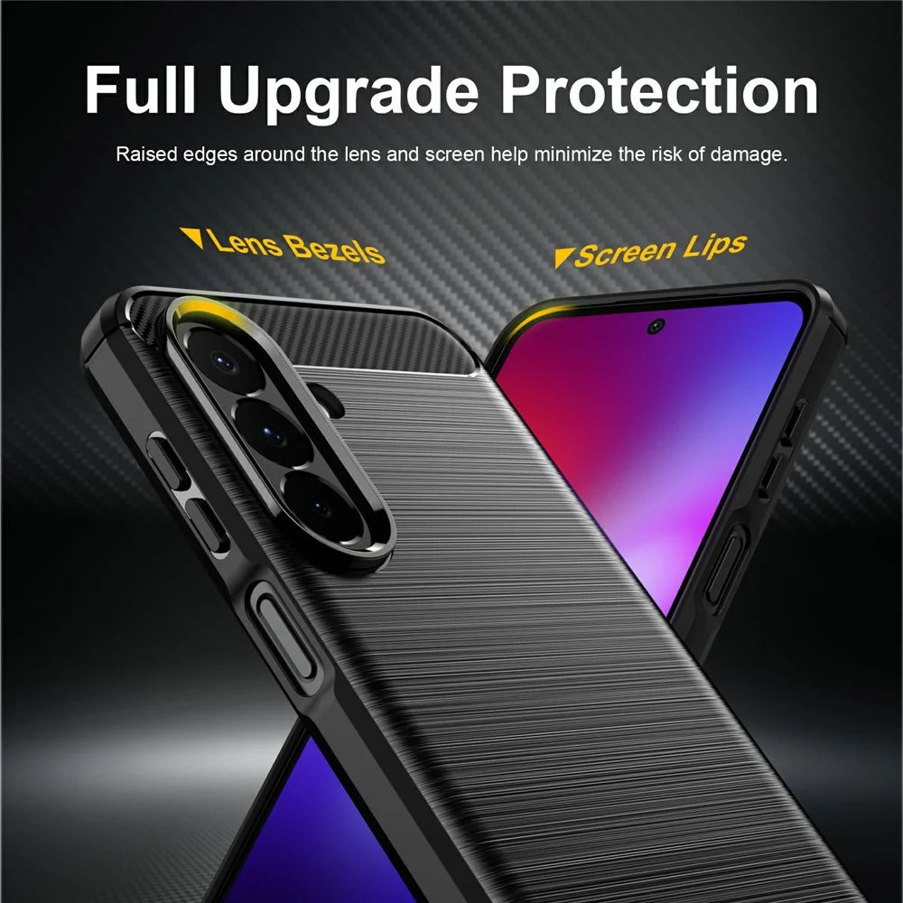 AMORUS For Samsung Galaxy A27 5G Case Carbon Fiber Texture Brushed Protective Phone Cover - Black - 3