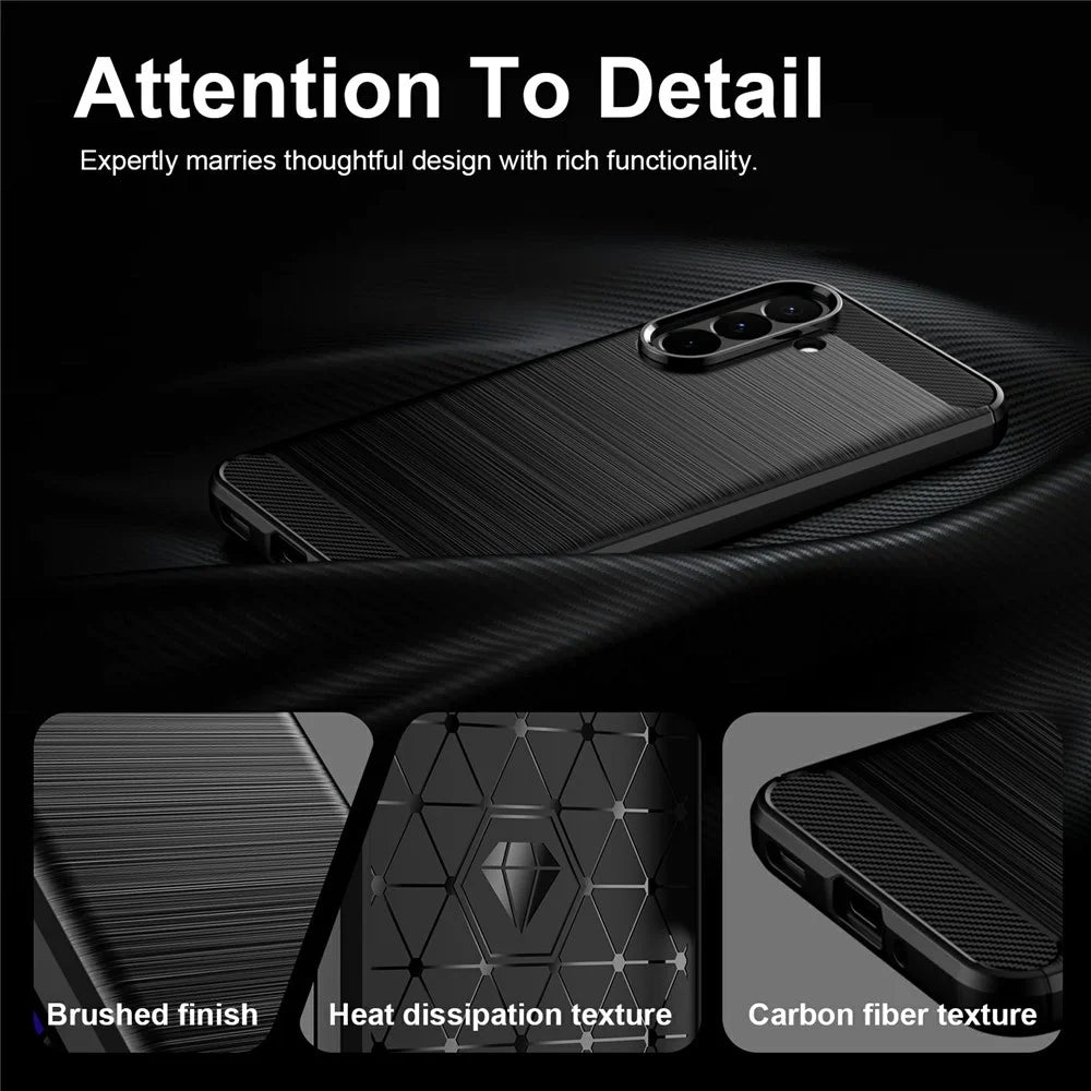 AMORUS For Samsung Galaxy A27 5G Case Carbon Fiber Texture Brushed Protective Phone Cover - Black - 6