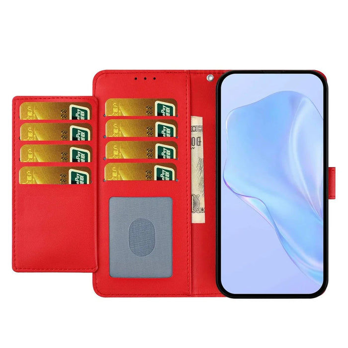For Samsung Galaxy S26 FE Wallet Case with Strap / Multiple Card Slots Solid Color Leather Stand Phone Cover - Red - 2
