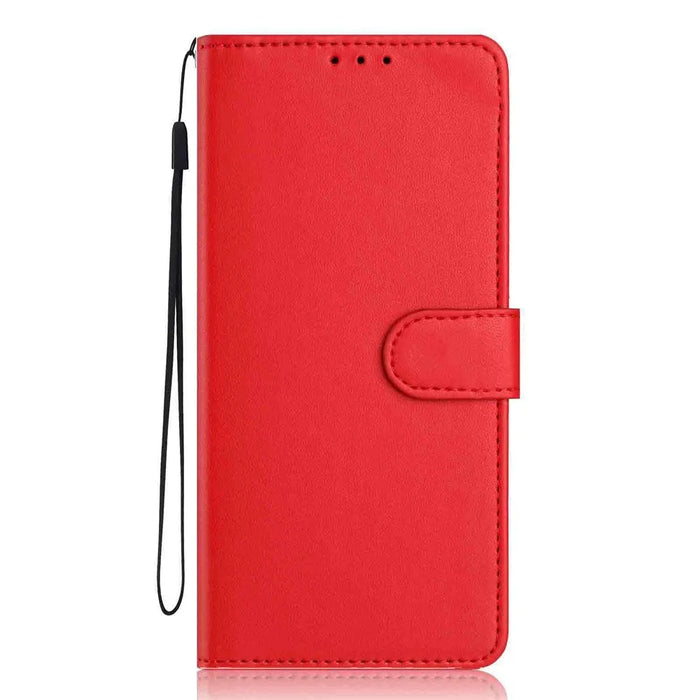 For Samsung Galaxy S26 FE Wallet Case with Strap / Multiple Card Slots Solid Color Leather Stand Phone Cover - Red - 6