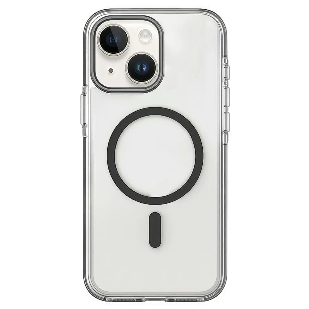 For iPhone 15 Magnetic Case Clear PC TPU TPE Shockproof Cover Compatible with MagSafe - Black - 1