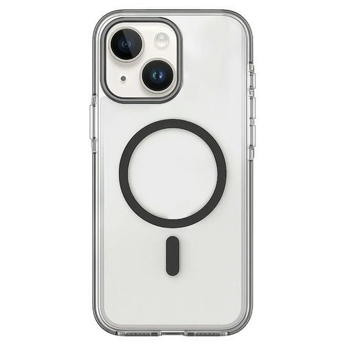 For iPhone 15 Magnetic Case Clear PC TPU TPE Shockproof Cover Compatible with MagSafe - Black - 1