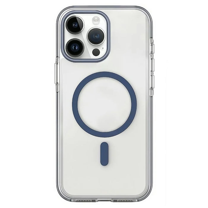 For iPhone 15 Pro Max Magnetic Case Clear PC TPU TPE Shockproof Cover Compatible with MagSafe - Dark Blue - 1