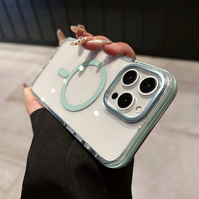 For iPhone 15 Pro Max Magnetic Case Clear PC TPU TPE Shockproof Cover Compatible with MagSafe - Dark Blue - 3