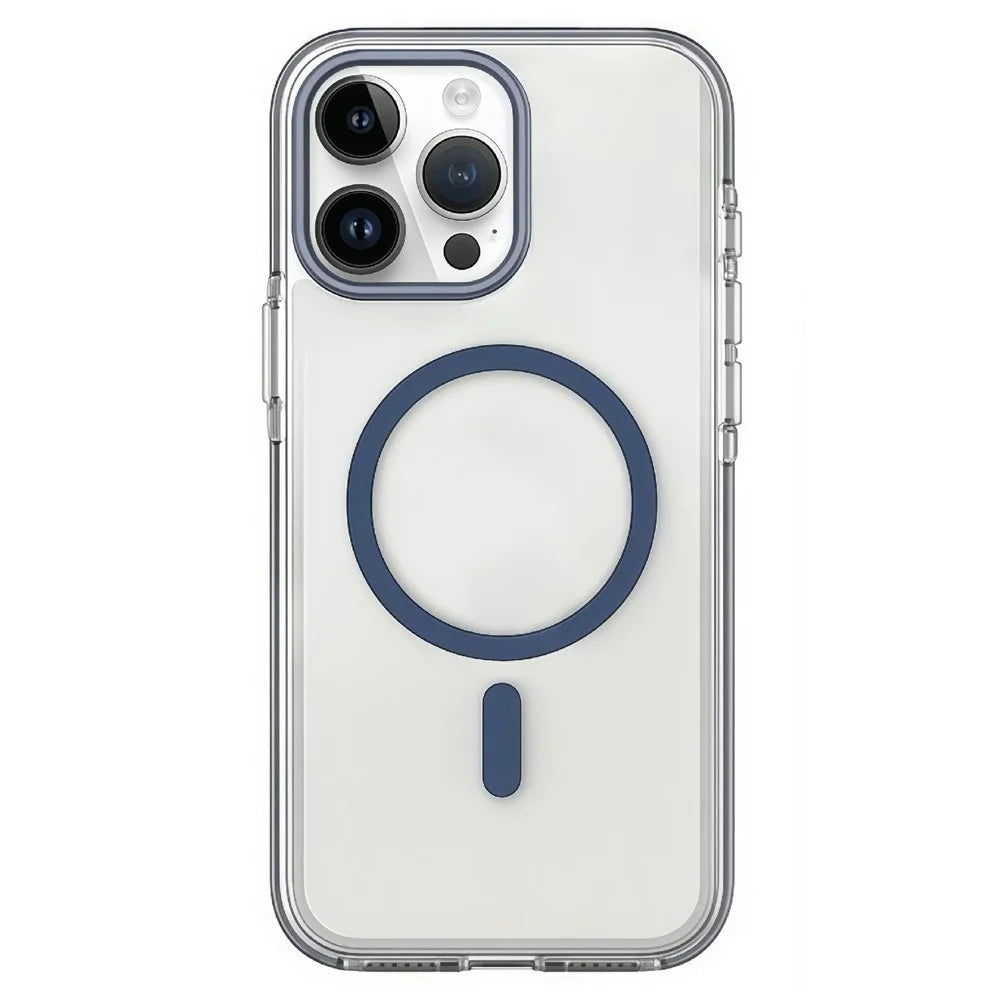 For iPhone 15 Pro Magnetic Case Clear PC TPU TPE Shockproof Cover Compatible with MagSafe - Dark Blue - 1