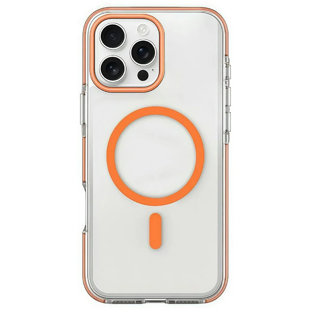 For iPhone 16 Pro Magnetic Case Clear PC TPU TPE Shockproof Cover Compatible with MagSafe - Orange - 1