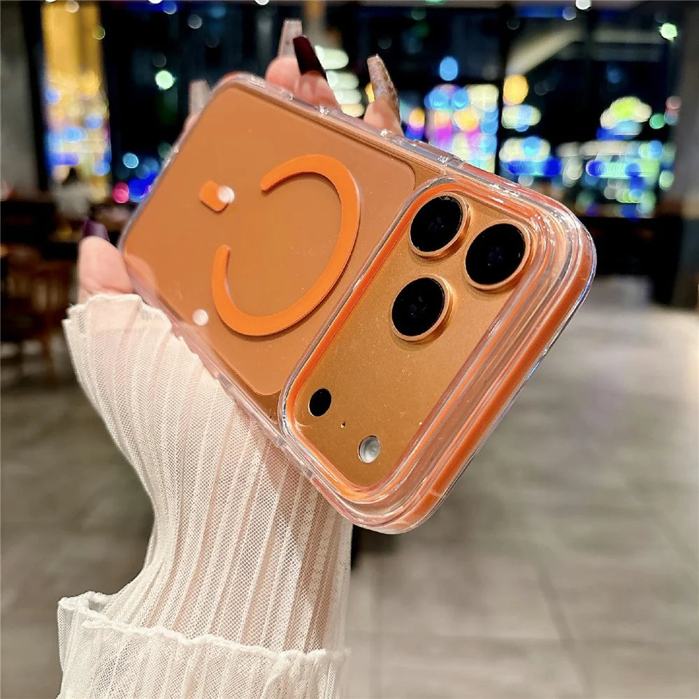 For iPhone 16 Pro Magnetic Case Clear PC TPU TPE Shockproof Cover Compatible with MagSafe - Orange - 3