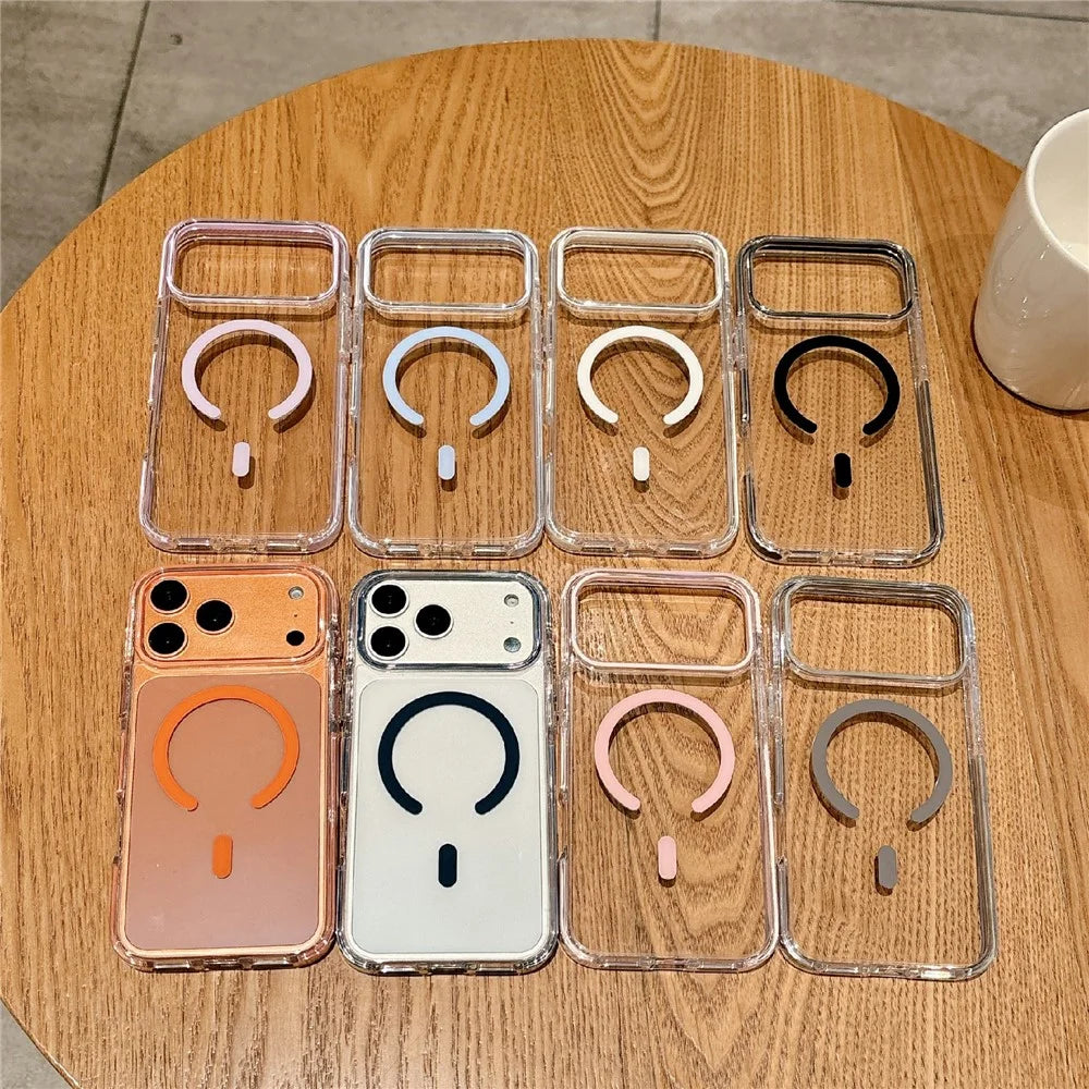 For iPhone 16 Pro Magnetic Case Clear PC TPU TPE Shockproof Cover Compatible with MagSafe - Orange - 6